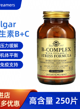 Solgar进口维生素b族成人综合复合维生素C压力应对VCVB片stress