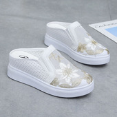 外穿拖鞋 夏季 厚底包头半拖鞋 内增高镂空透气懒人女高跟凉拖鞋 新款
