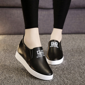 休闲女运动鞋 春季 女内增高厚底百搭一脚蹬懒人坡跟单鞋 小白鞋 新款