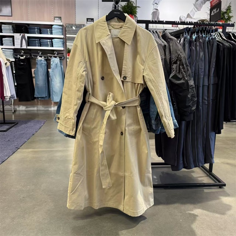 YANYAN美国代购Calvin Klein/CK 女士长款卡其色风衣时尚休闲外套