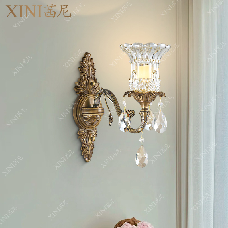 法式轻奢全铜水晶蜡烛壁灯