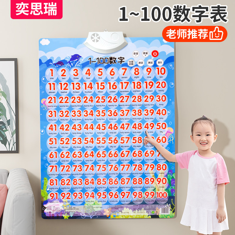 儿童数字1到100有声挂图幼儿早教认知卡片识字宝宝启蒙数字板教具_虎窝淘