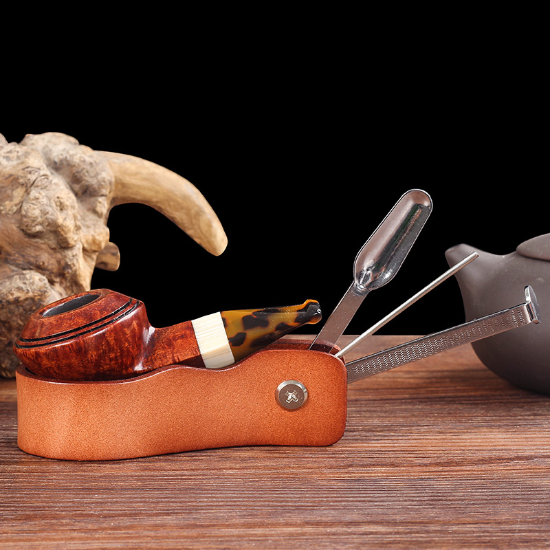 加厚真皮烟斗座多功能一体配件烟刀刮勺压棒斗客烟斗清洁便携工具