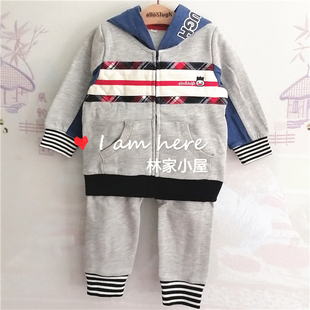 韩版阿路儿童装男童宝宝春秋冬款拉绒连帽卫衣外套长裤两件套装