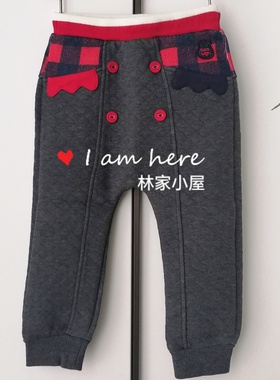 韩版allo lugh阿路和如儿童装男童宝宝秋冬款深灰色空气棉长裤子
