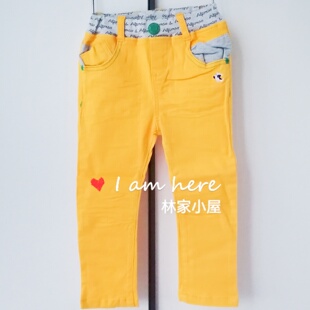韩版alfonso小狗儿童装男女童宝宝春秋款黄色帅气休闲长裤子
