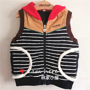 韩版阿路和如儿童装男童宝宝春秋冬款空气棉藏蓝连帽帅气背心马甲