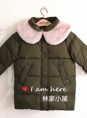 韩版moimoln小雨伞儿童装男女童宝冬款军绿色毛领羽绒服保暖外套
