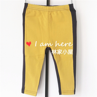 韩版云朵小雨伞儿童装男女童宝宝春秋冬款黄咖拼接打底裤长裤子
