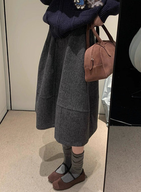 妖猪 高JI压褶时尚显瘦女新款灰色通勤气质高腰半身裙女