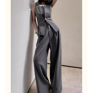 马甲两件套装 j简西装 轻s高j感干练气质女 灰色无袖 妖猪
