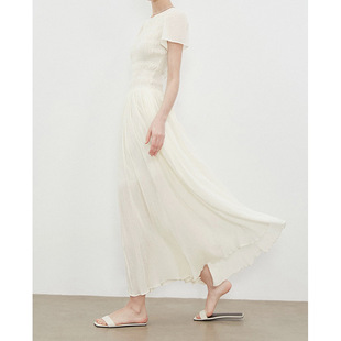 妖猪 不规则强捻肌理棉 透气打揽褶皱花苞袖伞形连衣裙