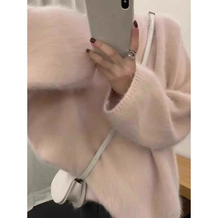 宽松仿貂绒针织衫 妖猪 上衣女厚软糯慵懒风套头毛衣女