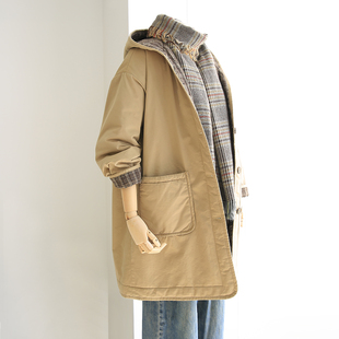 冬装连帽保暖棉服女装中长款新款韩版宽松夹棉棉衣加厚加棉棉外套