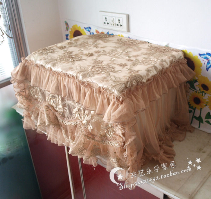 包邮 博文品牌防尘微波炉罩蕾丝微波炉罩防尘套微波炉蒙 金玫瑰