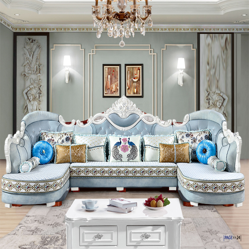 大户U形欧式实木科技布艺沙发