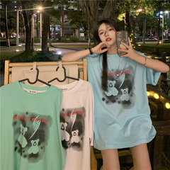 Real shot real price summer Korean loose and versatile print short sleeve T-shirt