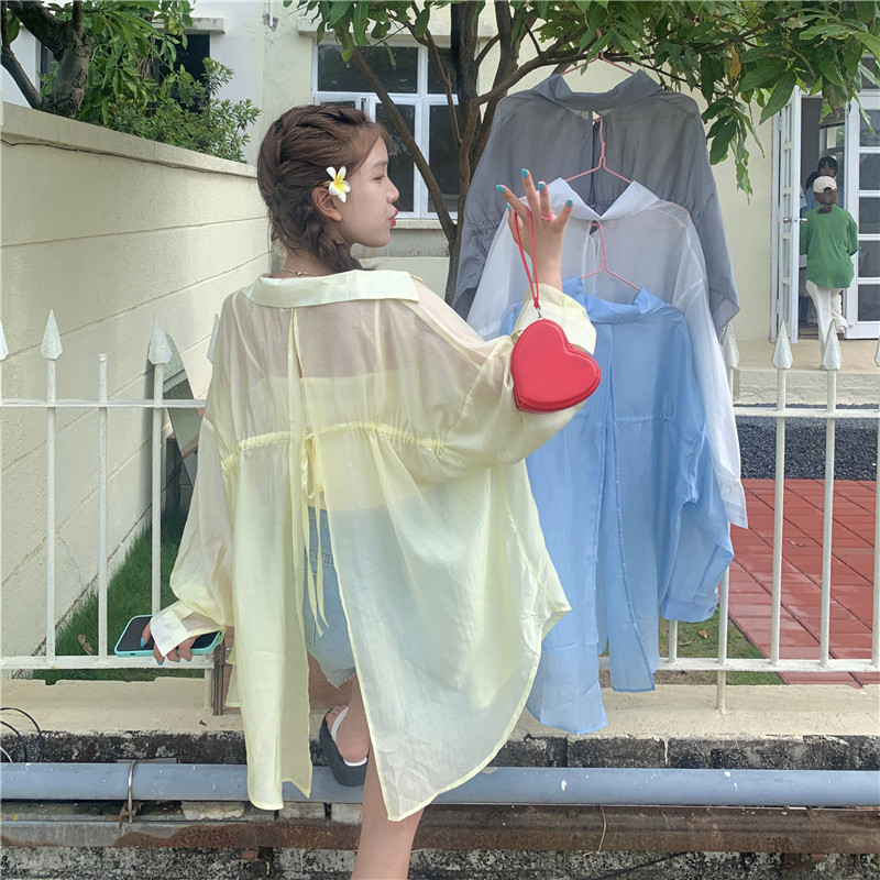 Real shot real price Korean version loose and versatile Western chiffon long sleeve sunscreen shirt