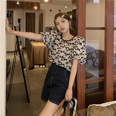 Real price a summer new Korean Air printed sweet little shirt bubble short sleeve shirt