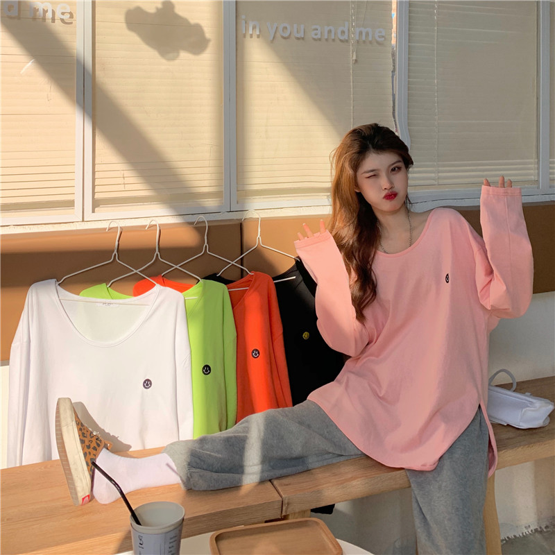 Real price Korean new loose round neck regular commuting long sleeve T-shirt