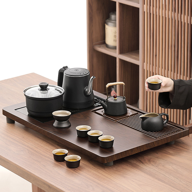 黑陶功夫茶具套组办公室会客全自动烧水壶一体茶盘泡茶具喝茶茶台