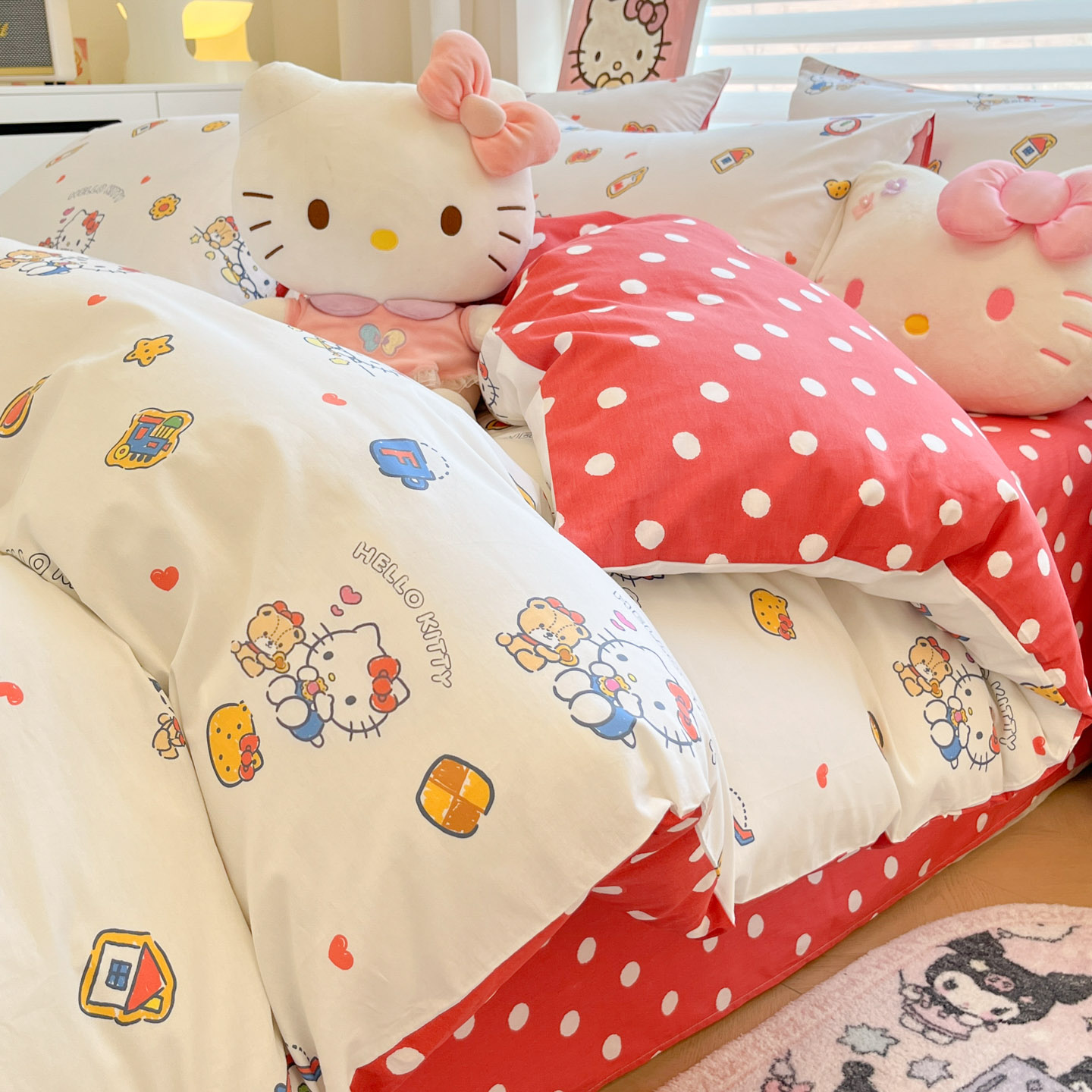 Hellokitty少女全棉四件套kt猫纯棉儿童女孩大学生宿舍床上三件套