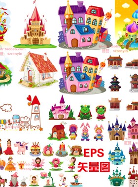 A607儿童生日庆典卡通城堡王子公主海报展板EPS矢量图设计素材