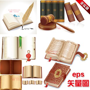 A89古老古典卡通翻开的书籍书本模型EPS格式矢量图设计素材