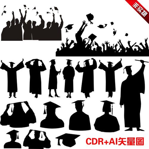 C145大学学校毕业生人物群毕业欢呼欢庆剪影AI+CDR矢量图设计素材