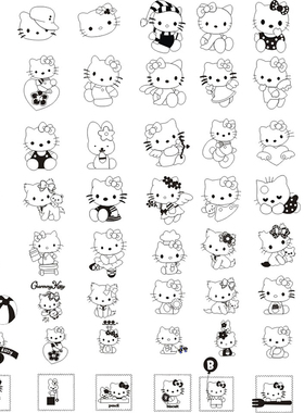 C194线描kitty猫小猫KT猫CDR格式矢量图设计素材