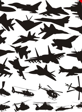 C154战斗机武装直升机黑白剪影雕刻图EPS+CDR矢量图设计素材