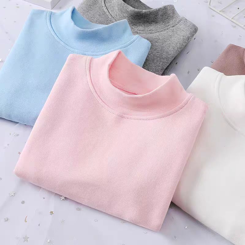 儿童打底衫青少年羊毛桑蚕丝秋冬半高领纯色加厚男童保暖内衣内搭