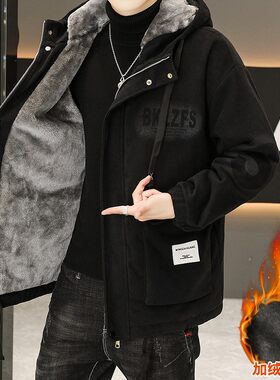 牛仔外套男加绒加厚秋冬款夹克青少年潮流2026新款中长款派克棉服