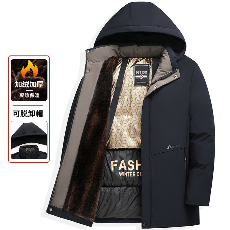 反季冬季男士貂绒派克服中年爸爸羽绒棉服中长款加绒加厚棉衣外套
