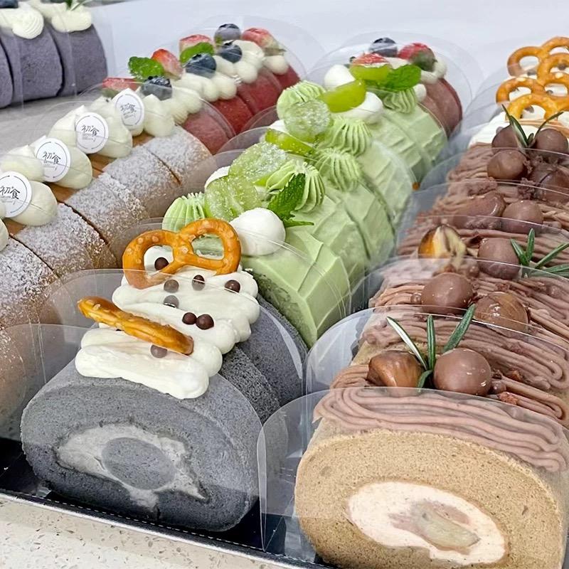 蛋糕卷包装盒透明三角慕斯围边