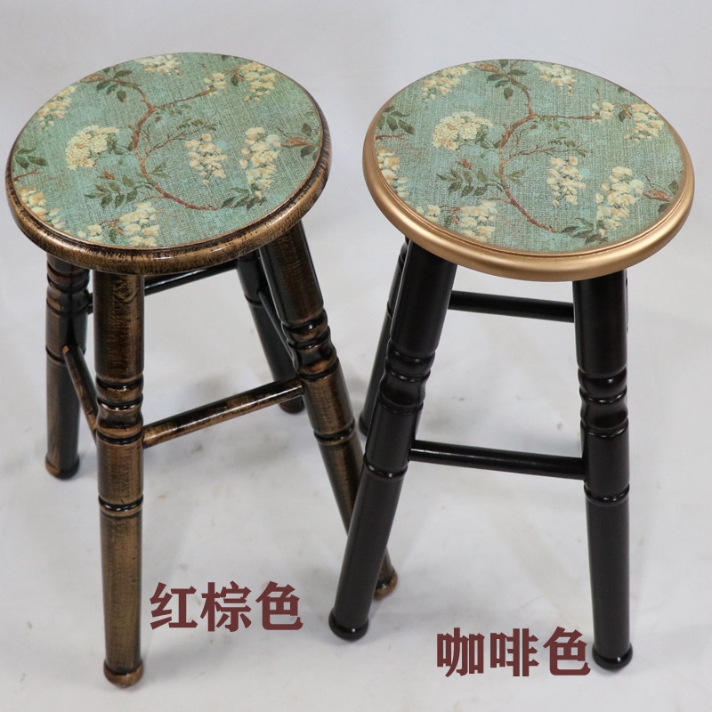 简约现代圆凳子家用客厅实木头餐桌凳做旧仿古成人板凳轻著梳妆椅