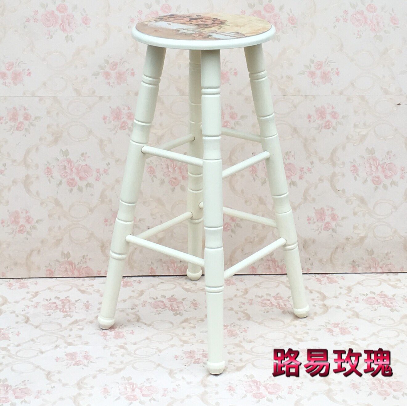 美式乡村田园高凳子欧式实木矮凳圆凳吧凳整装酒吧餐台凳包邮73高