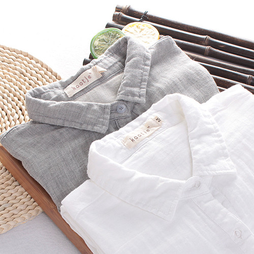 日系文艺韩范纯棉学院风长袖衬衫