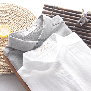 韩范学生 防晒衫 日系文艺小清新双层棉纱娃娃领宽松白衬衫 女长袖