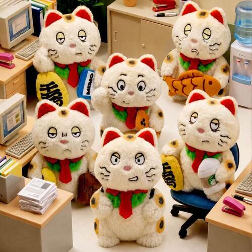 正版ZCWO牛马招财猫的上班出勤日记盲盒毛绒猫咪挂件可爱生日礼物