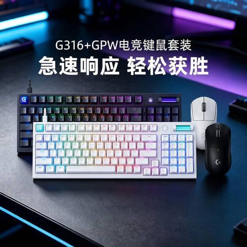 罗技G316键盘+GPW2代金刚版/g304x无线鼠标电竞游戏键鼠套装cs