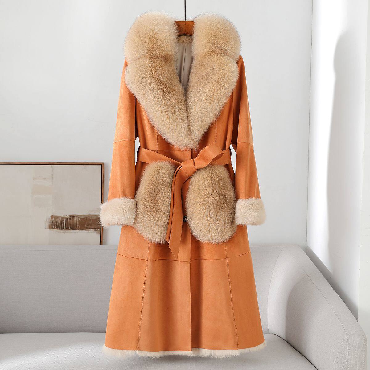 憨厚皇后2025冬季新品过膝长款狐狸毛领内里兔皮毛一体皮草外套女,女装/女士精品,皮草,淘宝优惠券,粉丝福利购,淘宝优惠卷