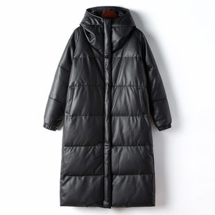 憨厚皇后2025真皮绵羊皮皮羽绒服女春季新款过膝连帽保暖鹅绒外套