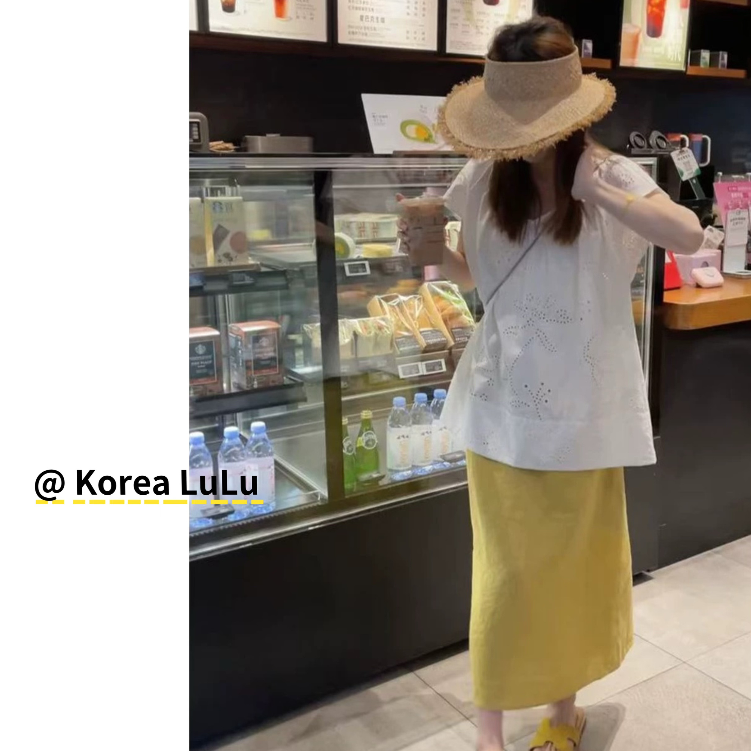 （鹅蛋幼态套装）韩国镂空刺绣白衬衫女夏季上衣+黄半裙套装C766