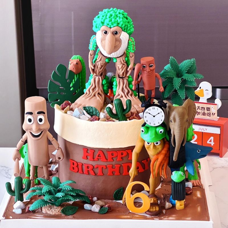 网红大脚树人蛋糕装饰山海经融合兽木棍人椰子树生日烘焙装扮插件