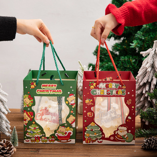 网红圣诞节4寸蛋糕盒透明半圆包装盒手提袋圣诞甜品平安夜打包盒