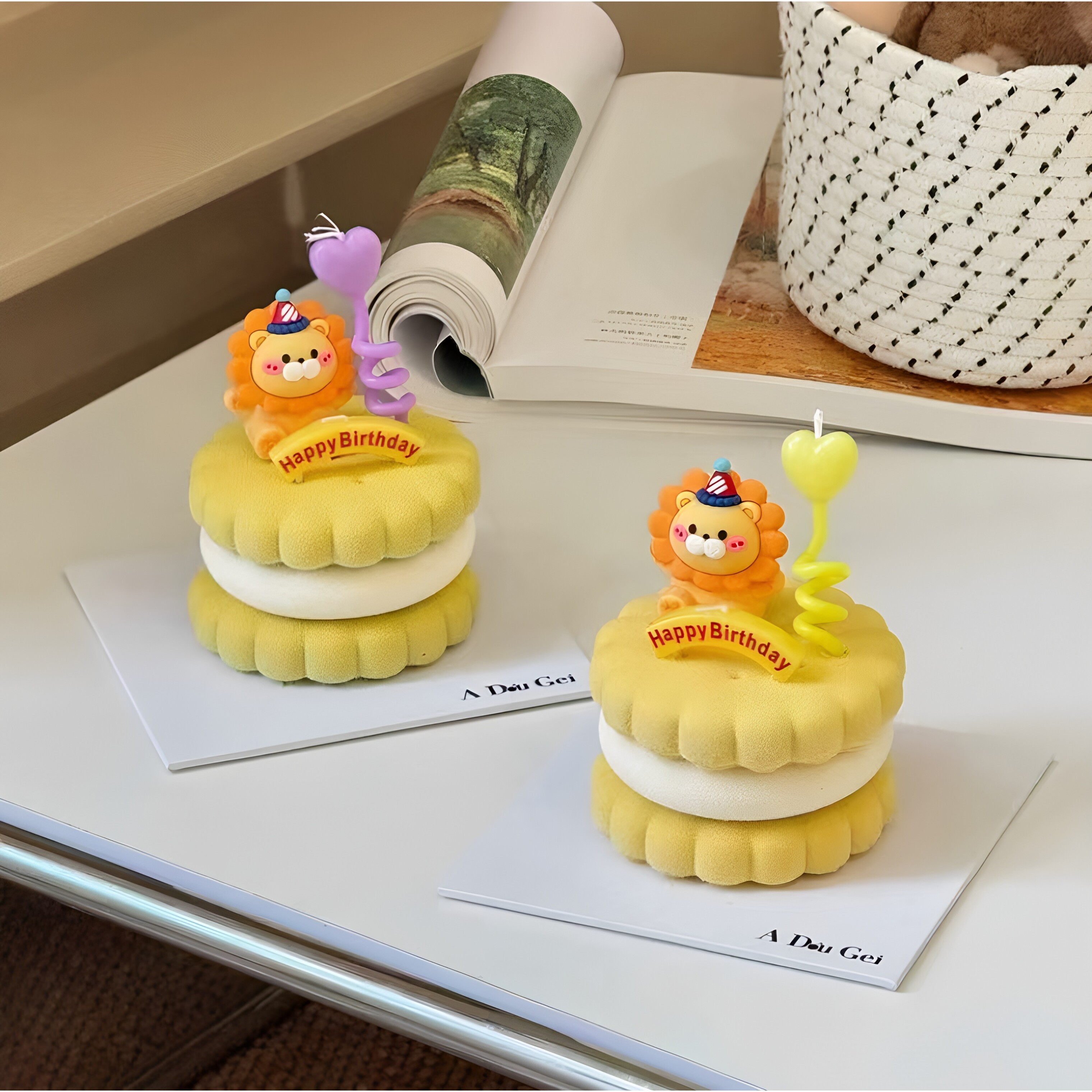 狮子座emoji生日蛋糕装饰派对帽大头狮子生日快乐气球蜡烛插件