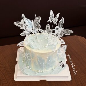网红ins风仙气蝴蝶蛋糕装饰插件女神生日快乐氛围感烘焙插牌配件
