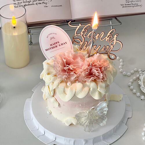 网红母亲节蛋糕装饰简约拉花康乃馨木质感谢妈妈祝福烘焙装扮插牌