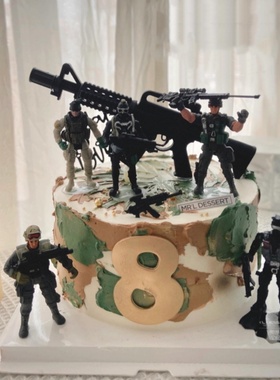 和平精英吃鸡蛋糕装饰特种兵机枪坦克飞机火箭炮弹车男孩生日插件